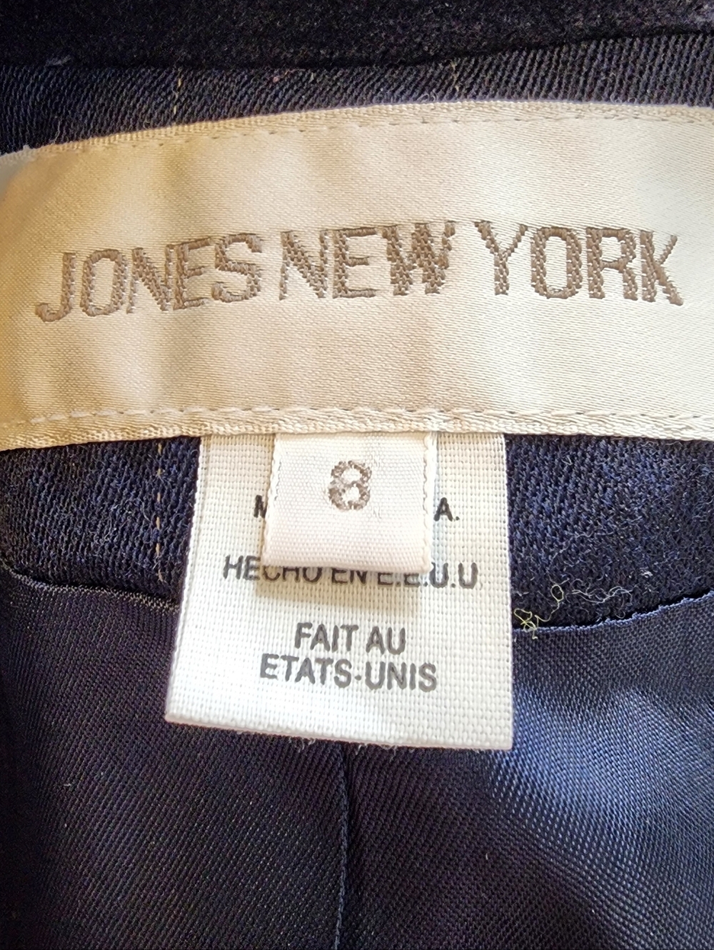 Jones New York Blazer Dsrk Blue Pinstripe Tailored Tuxedo Military Jacket Office - Picture 9 of 16